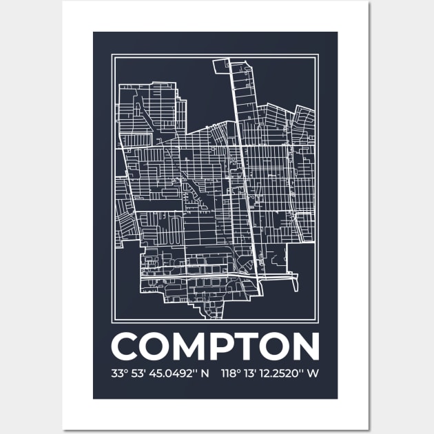 Compton minimalist map (white edition) Wall Art by R4Design